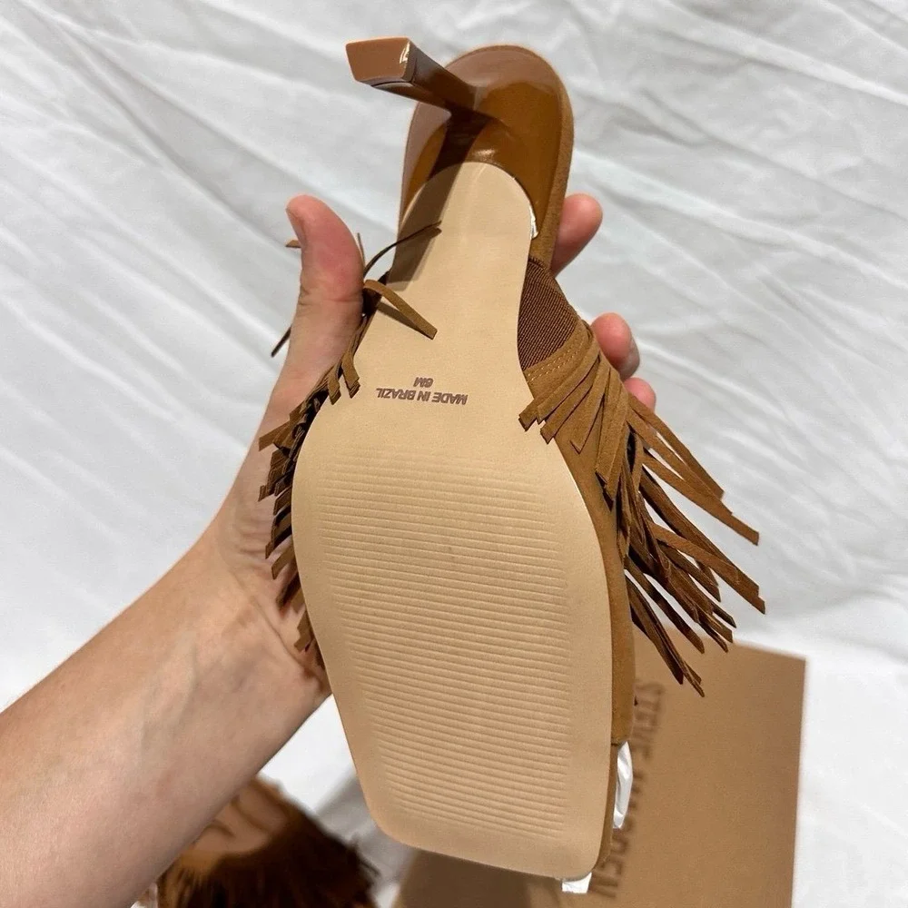 Steve Madden Morina Tassel Cognac Suede Stiletto Heels Cowgirl Cowboy Carter